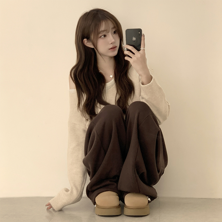 폴 가을 긴팔 오버핏 니트 보트넥 루즈핏 나시 니트 세트