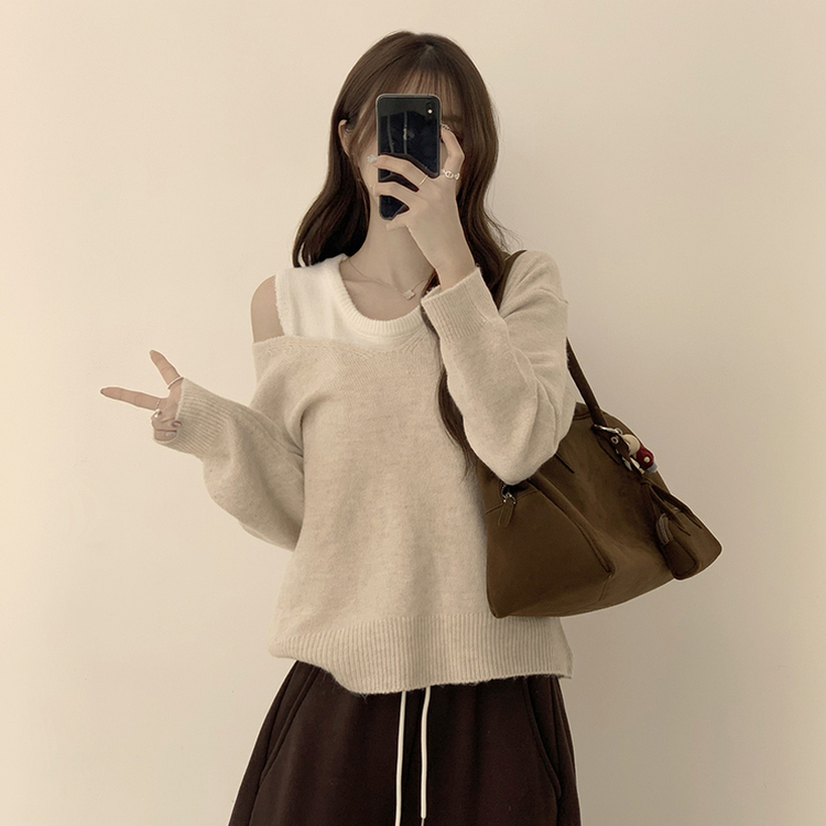 폴 가을 긴팔 오버핏 니트 보트넥 루즈핏 나시 니트 세트