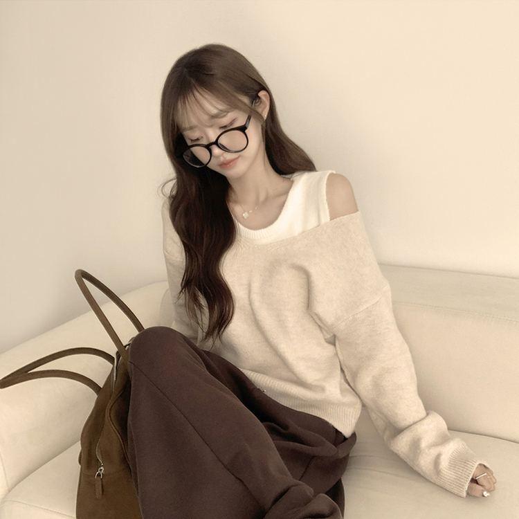 폴 가을 긴팔 오버핏 니트 보트넥 루즈핏 나시 니트 세트