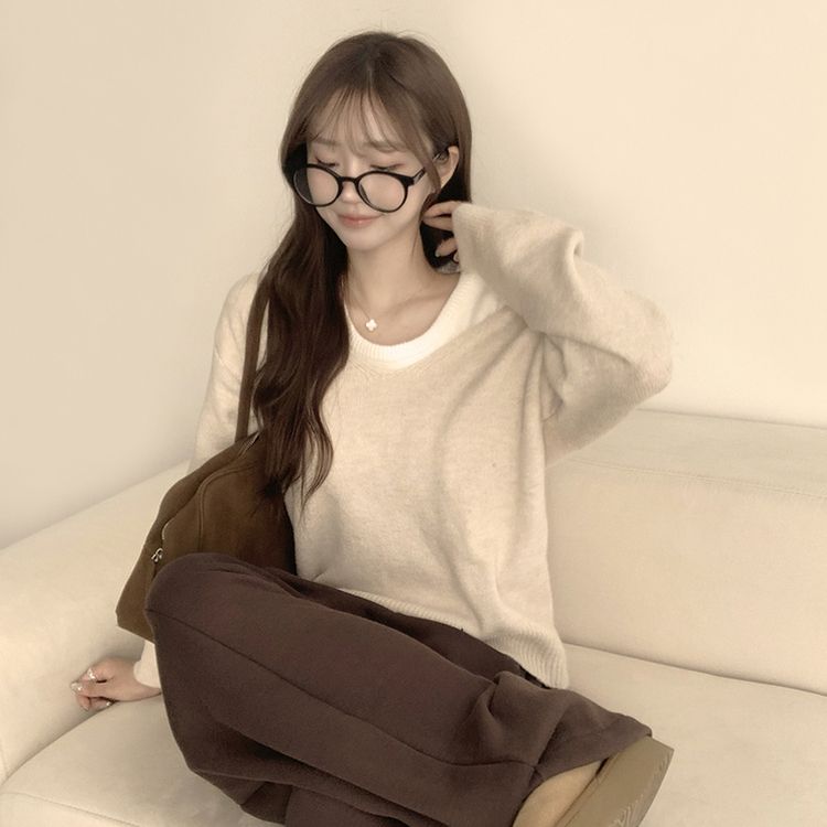 폴 가을 긴팔 오버핏 니트 보트넥 루즈핏 나시 니트 세트