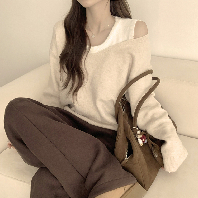 폴 가을 긴팔 오버핏 니트 보트넥 루즈핏 나시 니트 세트