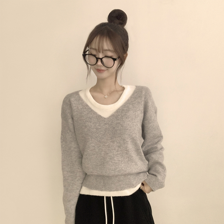 폴 가을 긴팔 오버핏 니트 보트넥 루즈핏 나시 니트 세트