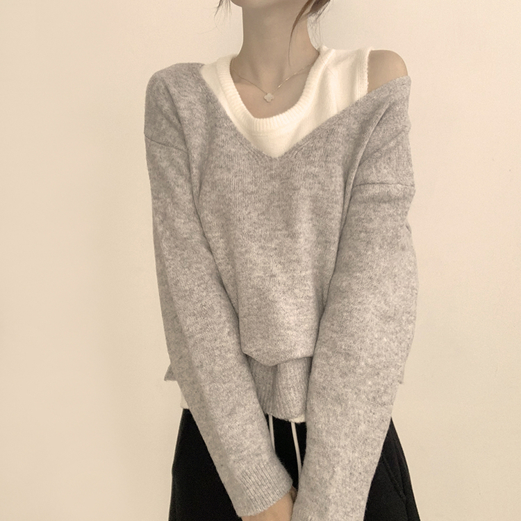 폴 가을 긴팔 오버핏 니트 보트넥 루즈핏 나시 니트 세트