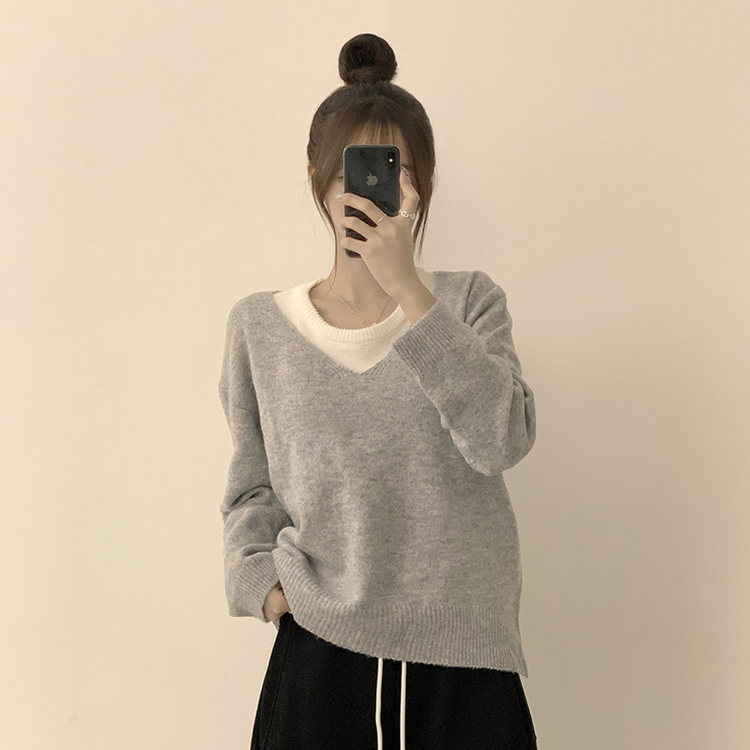 폴 가을 긴팔 오버핏 니트 보트넥 루즈핏 나시 니트 세트