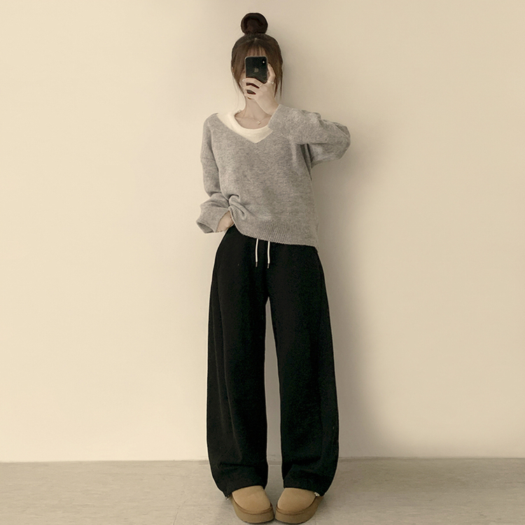 폴 가을 긴팔 오버핏 니트 보트넥 루즈핏 나시 니트 세트