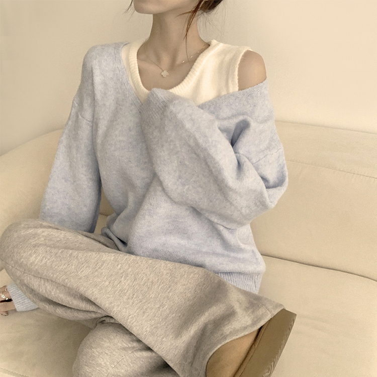 폴 가을 긴팔 오버핏 니트 보트넥 루즈핏 나시 니트 세트