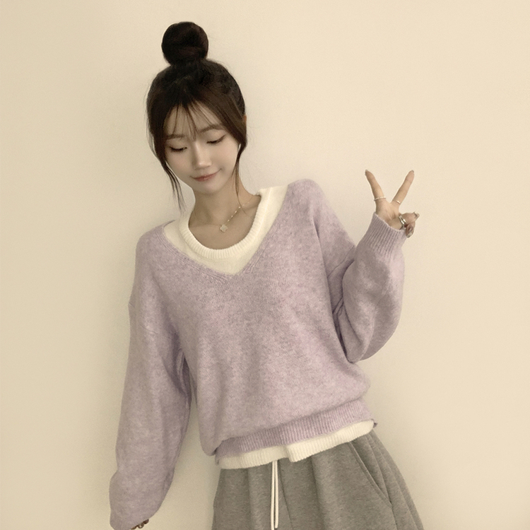 폴 가을 긴팔 오버핏 니트 보트넥 루즈핏 나시 니트 세트