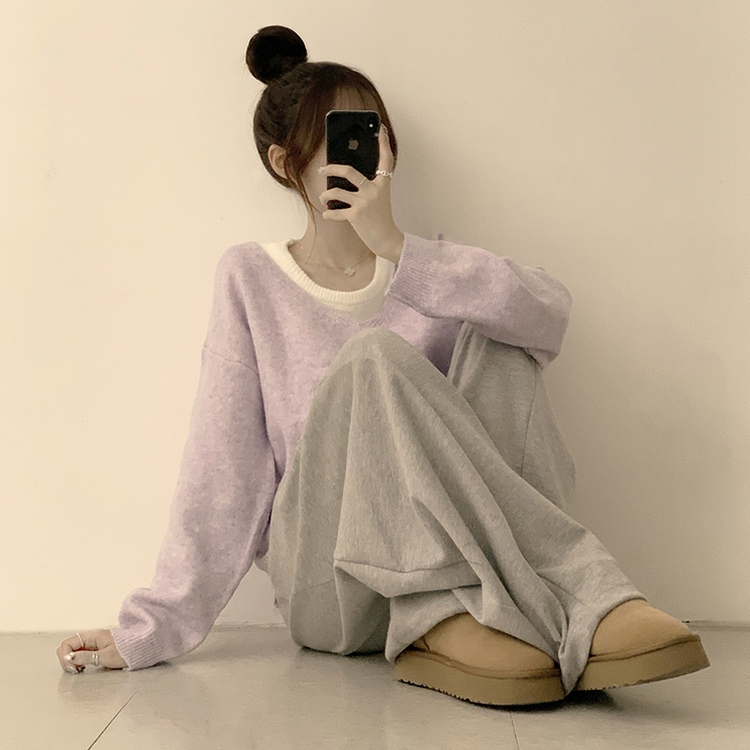 폴 가을 긴팔 오버핏 니트 보트넥 루즈핏 나시 니트 세트