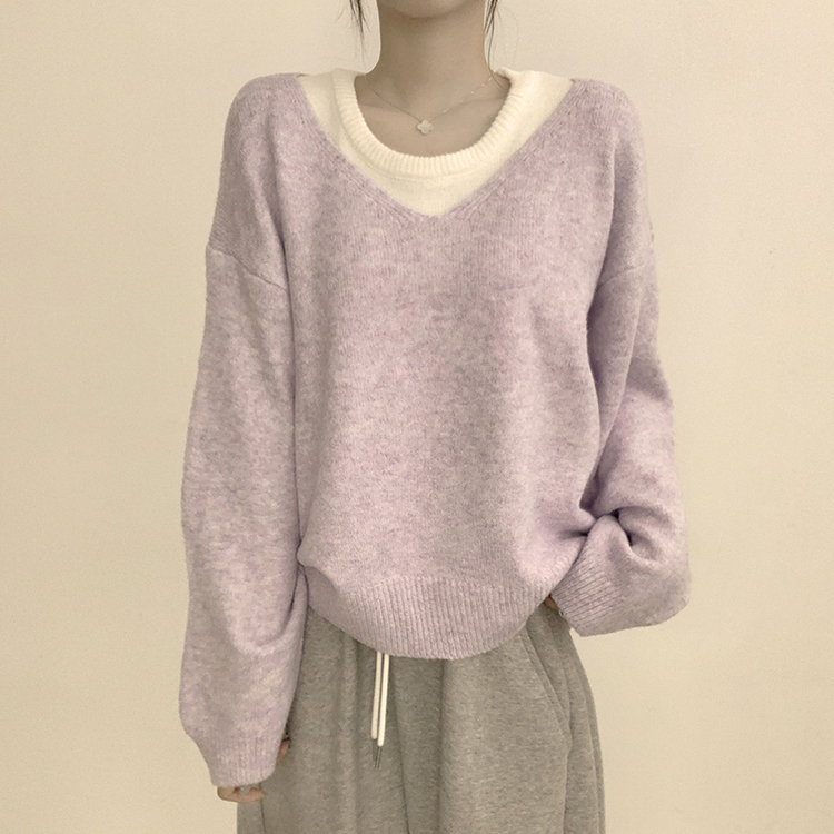 폴 가을 긴팔 오버핏 니트 보트넥 루즈핏 나시 니트 세트