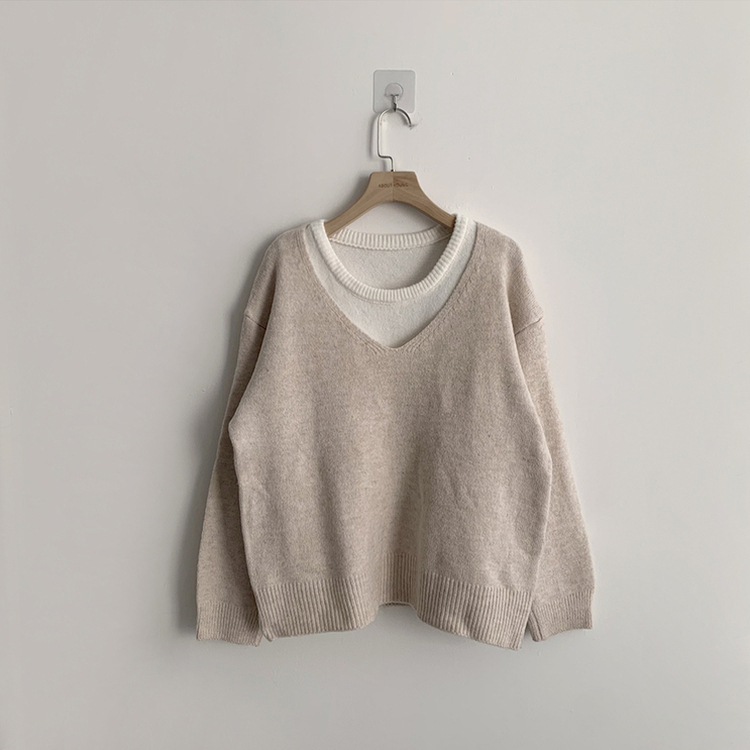 폴 가을 긴팔 오버핏 니트 보트넥 루즈핏 나시 니트 세트