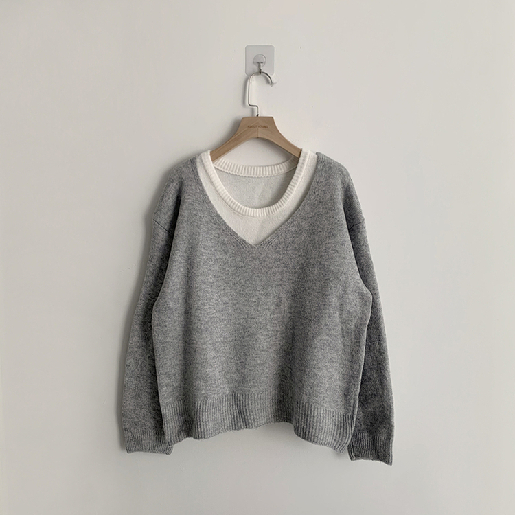 폴 가을 긴팔 오버핏 니트 보트넥 루즈핏 나시 니트 세트