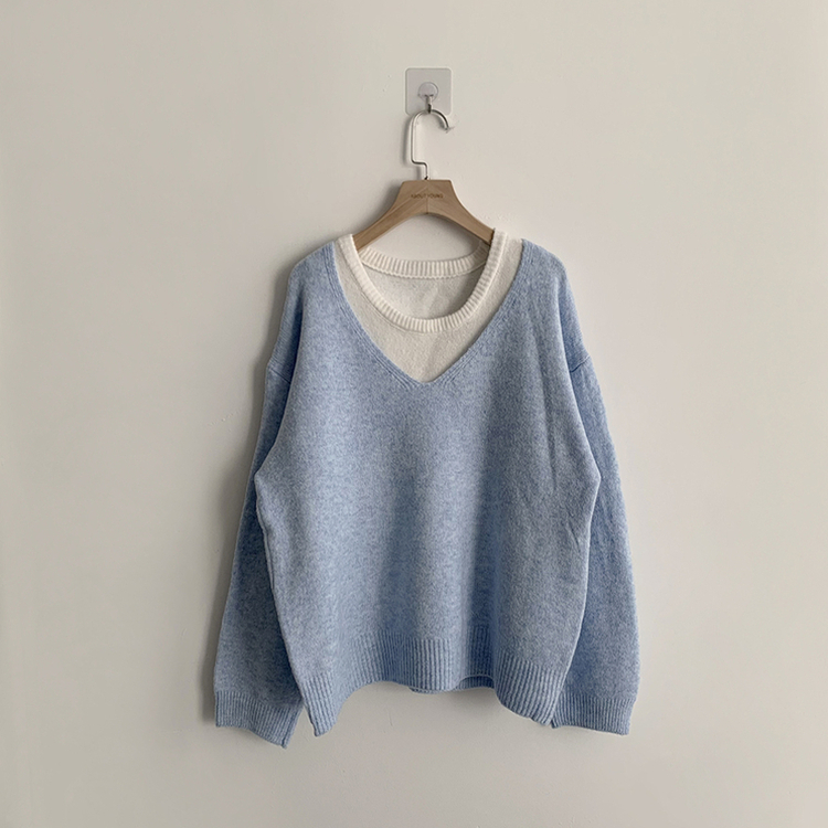 폴 가을 긴팔 오버핏 니트 보트넥 루즈핏 나시 니트 세트