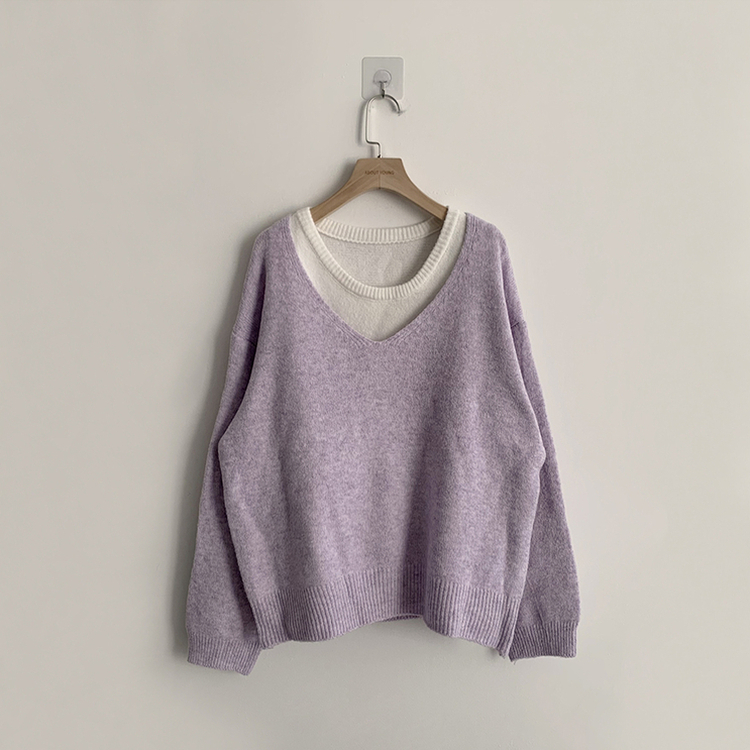 폴 가을 긴팔 오버핏 니트 보트넥 루즈핏 나시 니트 세트