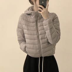 데일리한 무드의 빵빵 겨울 긴팔 데일리 웰론 하이넥 후드 패딩 아우터 경량패딩 오버핏 점퍼 그레이