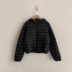 데일리한 무드의 빵빵 겨울 긴팔 데일리 웰론 하이넥 후드 패딩 아우터 경량패딩 오버핏 점퍼