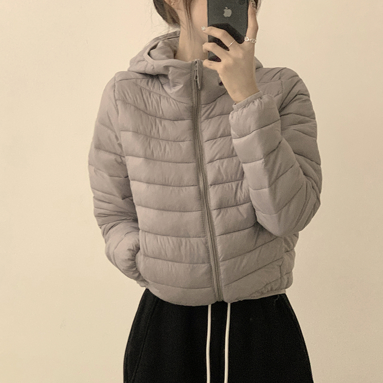 데일리한 무드의 빵빵 겨울 긴팔 데일리 웰론 하이넥 후드 패딩 아우터 경량패딩 오버핏 점퍼 그레이