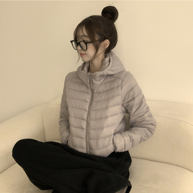 데일리한 무드의 빵빵 겨울 긴팔 데일리 웰론 하이넥 후드 패딩 아우터 경량패딩 오버핏 점퍼 그레이