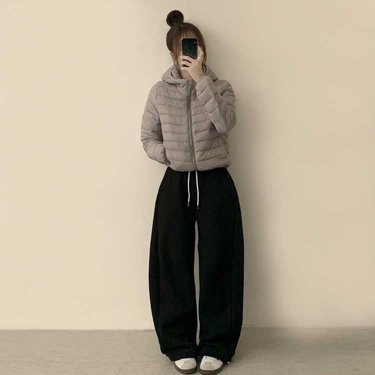 데일리한 무드의 빵빵 겨울 긴팔 데일리 웰론 하이넥 후드 패딩 아우터 경량패딩 오버핏 점퍼 그레이