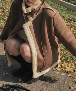 ハイネックバックルウールハーフジャケット BROWN