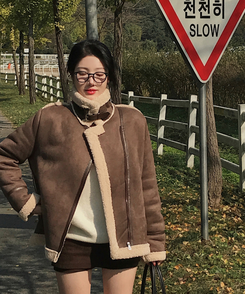 ハイネックバックルウールハーフジャケット BROWN