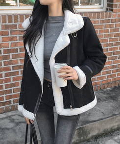 ハイネックバックルウールハーフジャケット BLACK