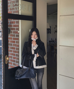 ハイネックバックルウールハーフジャケット BLACK