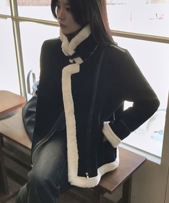 ハイネックバックルウールハーフジャケット BLACK