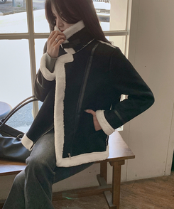 ハイネックバックルウールハーフジャケット BLACK