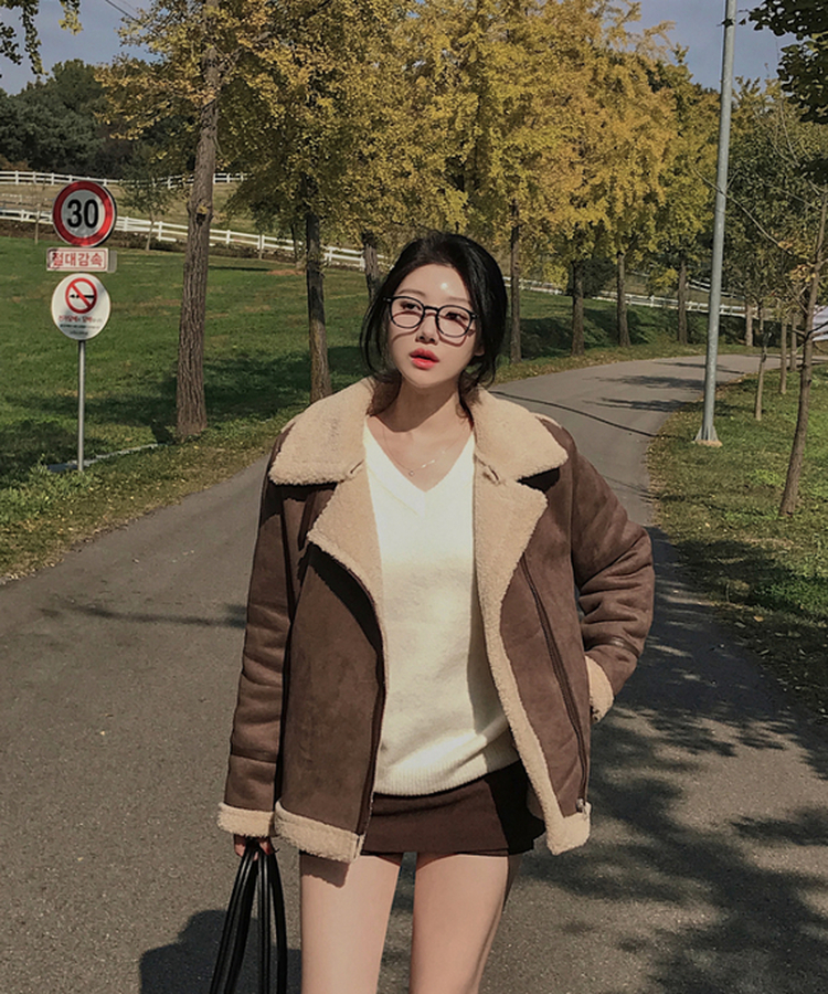 ハイネックバックルウールハーフジャケット BROWN