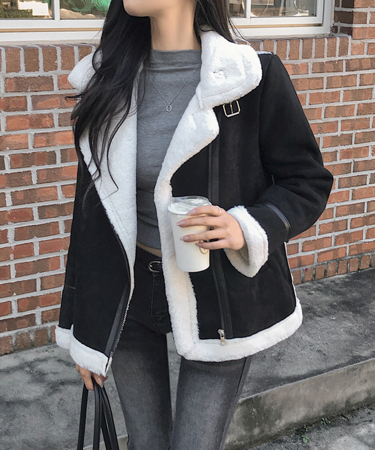 ハイネックバックルウールハーフジャケット BLACK