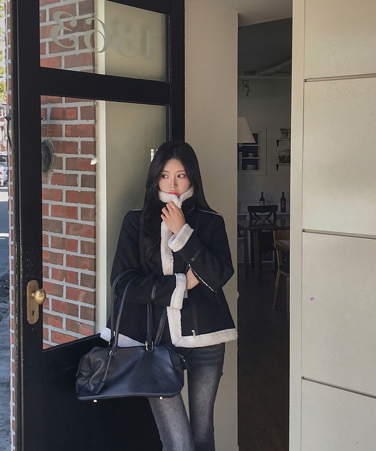 ハイネックバックルウールハーフジャケット BLACK