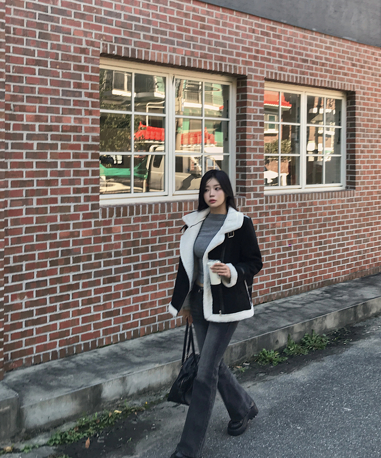 ハイネックバックルウールハーフジャケット BLACK