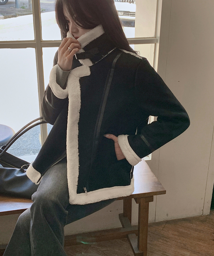 ハイネックバックルウールハーフジャケット BLACK