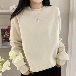 【起毛】シンプルラウンドトレーナー(8color) IVORY