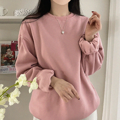 【起毛】シンプルラウンドトレーナー(8color) PINK