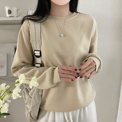 【起毛】シンプルラウンドトレーナー(8color) BEIGE