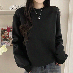 【起毛】シンプルラウンドトレーナー(8color) BLACK