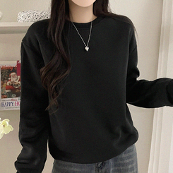 【起毛】シンプルラウンドトレーナー(8color) BLACK