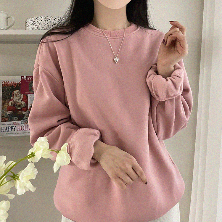 【起毛】シンプルラウンドトレーナー(8color) PINK