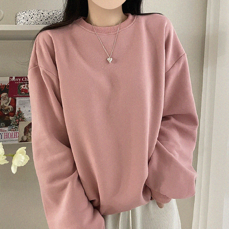 【起毛】シンプルラウンドトレーナー(8color) PINK