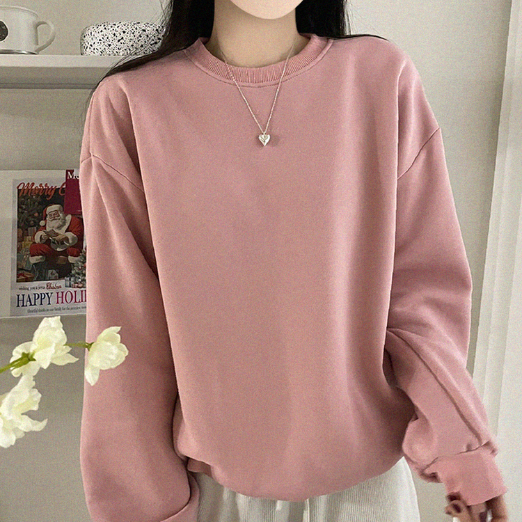 【起毛】シンプルラウンドトレーナー(8color) PINK