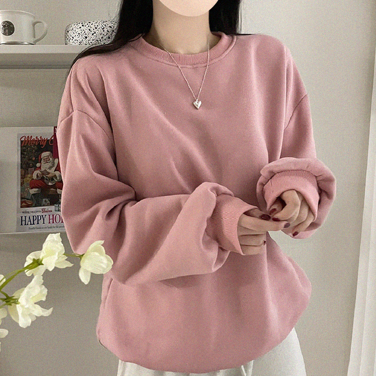 【起毛】シンプルラウンドトレーナー(8color) PINK