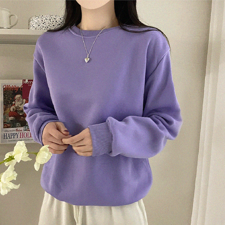 【起毛】シンプルラウンドトレーナー(8color) PURPLE