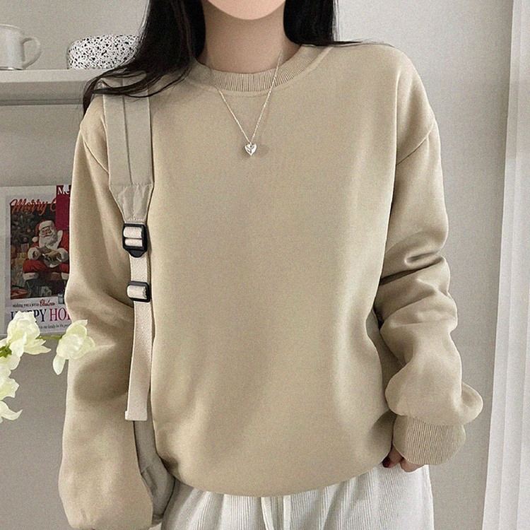 【起毛】シンプルラウンドトレーナー(8color) BEIGE