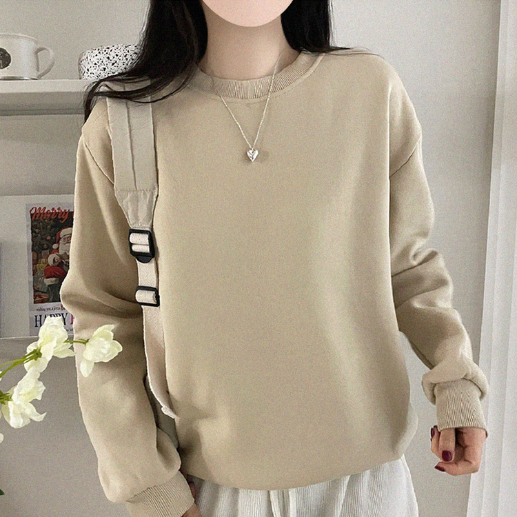 【起毛】シンプルラウンドトレーナー(8color) BEIGE