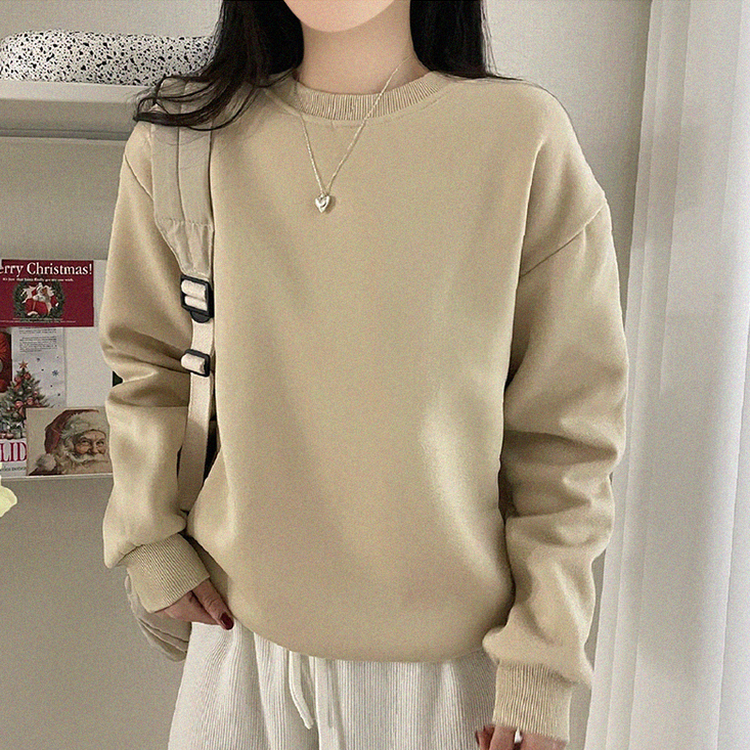 【起毛】シンプルラウンドトレーナー(8color) BEIGE