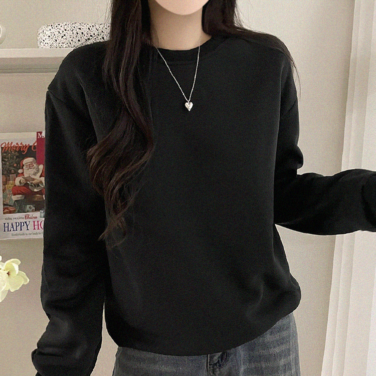 【起毛】シンプルラウンドトレーナー(8color) BLACK