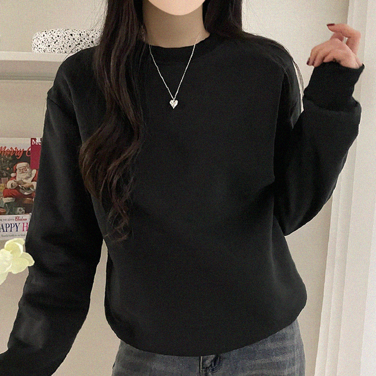 【起毛】シンプルラウンドトレーナー(8color) BLACK