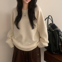 윈터 데일리 나그랑 라운드 루즈핏 울 긴팔니트 화이트