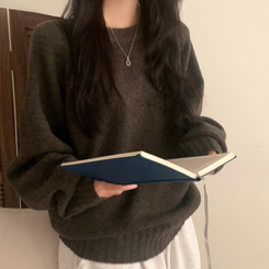 윈터 데일리 나그랑 라운드 루즈핏 울 긴팔니트 브라운